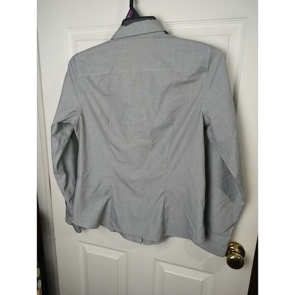 Talbots Woman 10 Shirt fitted Grey V Neck Collared Button Prof Core Long Sleeve - Picture 7 of 8